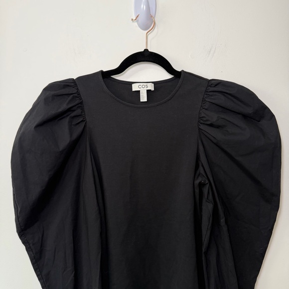 COS women Black Puff Sleeve Cotton Jersey Top Statement minimalist Sleeves in S - Picture 4 of 10